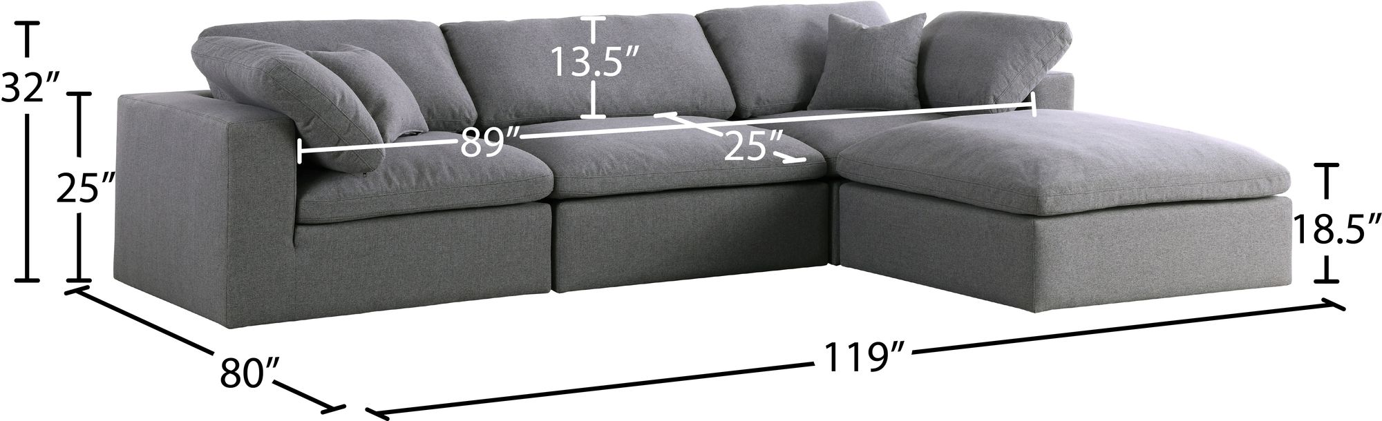 Serene 119" 4-Piece Linen Fabric Deluxe Comfort Modular Corner Sectional