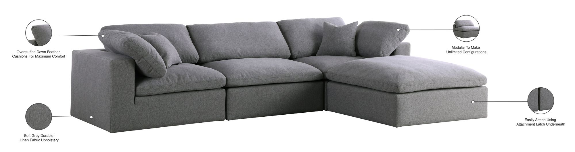 Serene 119" 4-Piece Linen Fabric Deluxe Comfort Modular Corner Sectional