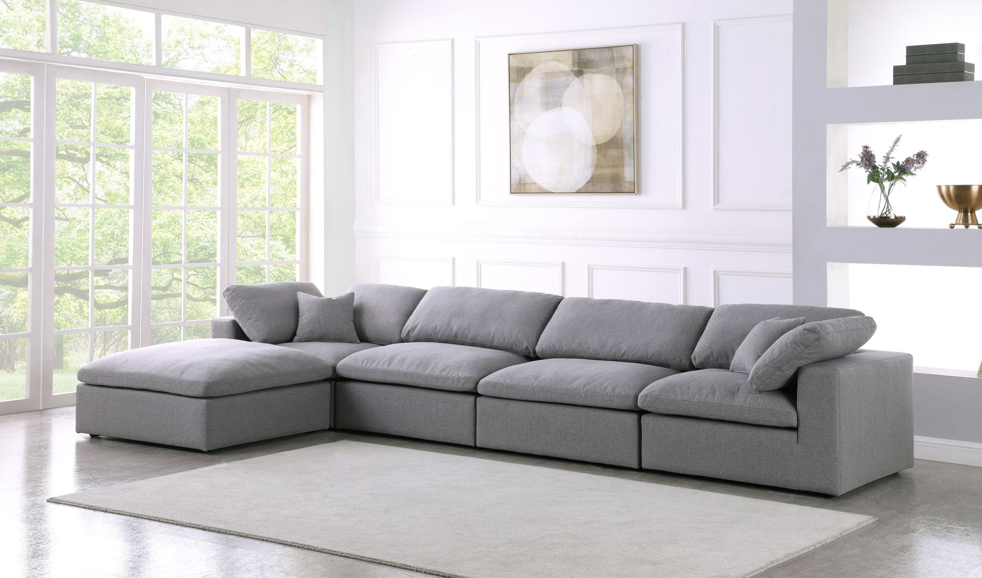 Serene 158" 5-Piece Linen Fabric Deluxe Comfort Modular Sectional