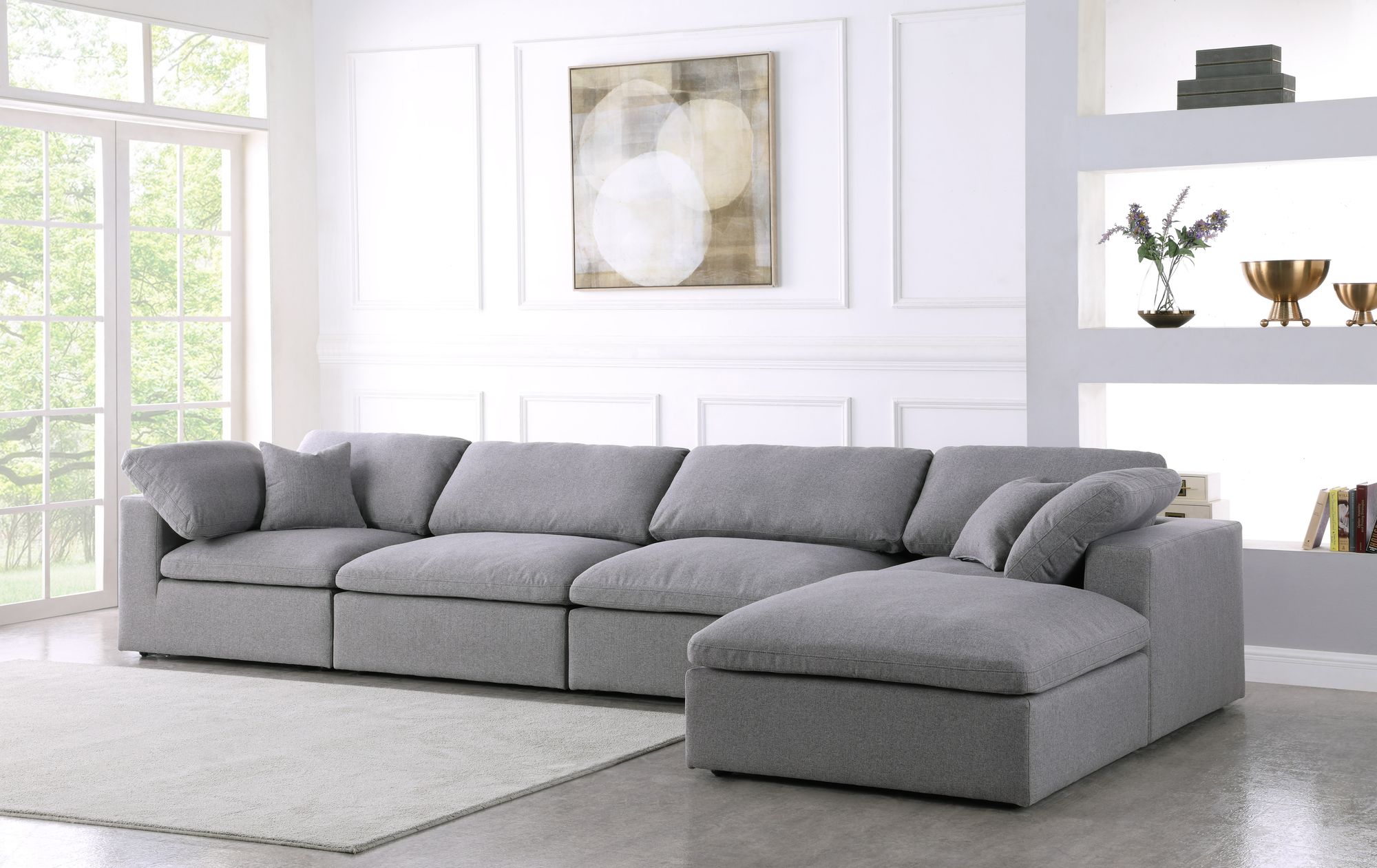Serene 158" 5-Piece Linen Fabric Deluxe Comfort Modular Sectional