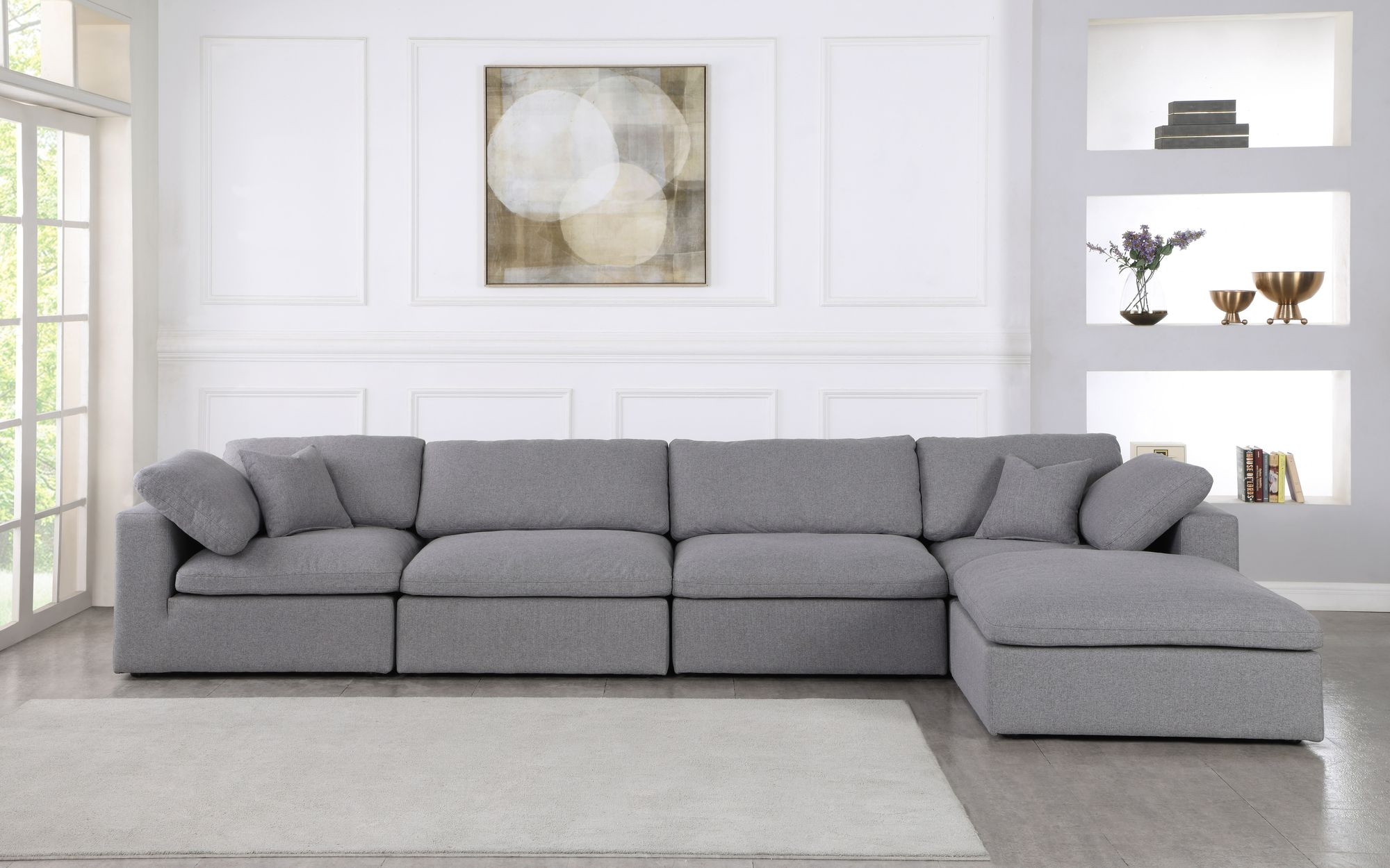 Serene 158" 5-Piece Linen Fabric Deluxe Comfort Modular Sectional