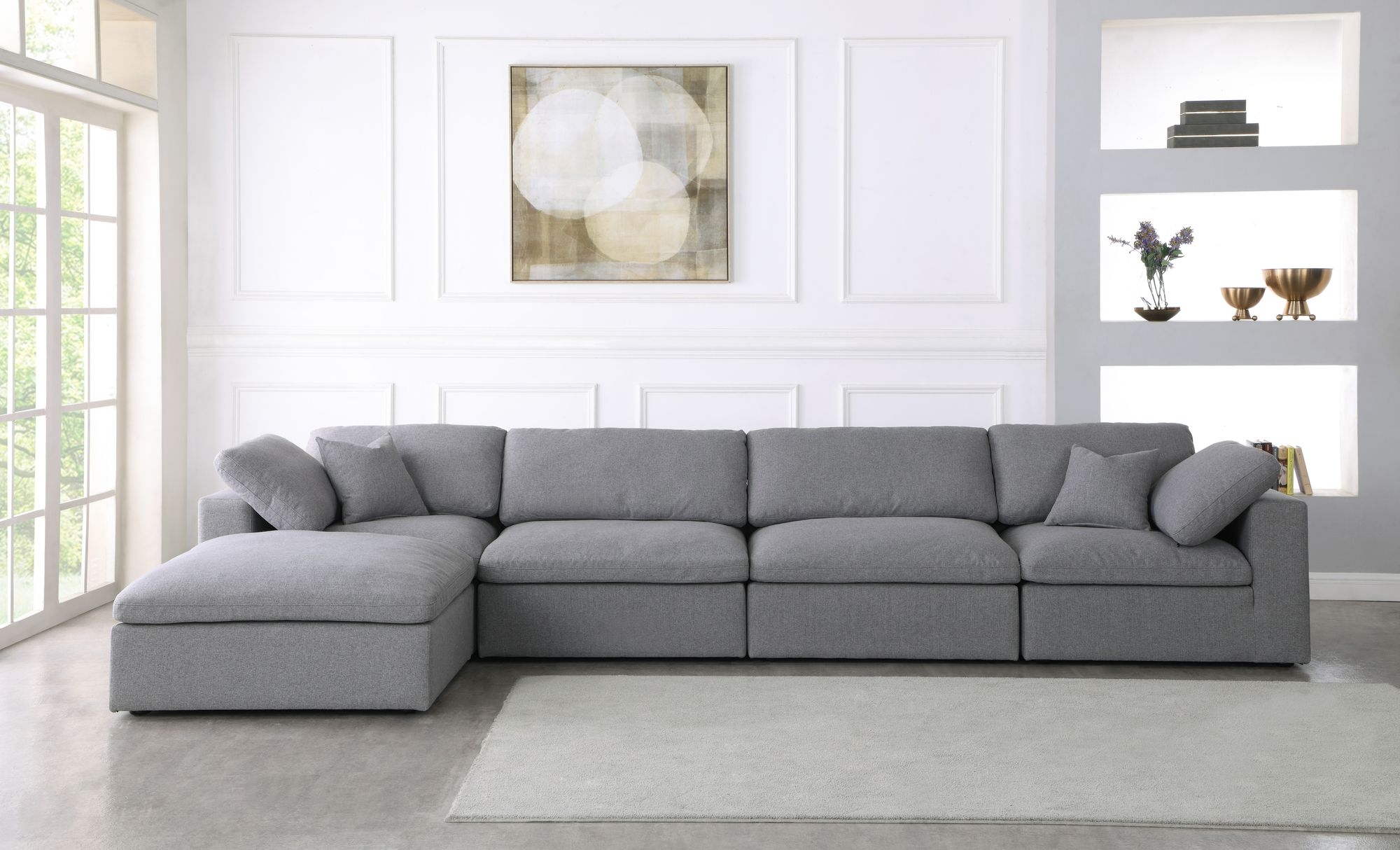 Serene 158" 5-Piece Linen Fabric Deluxe Comfort Modular Sectional