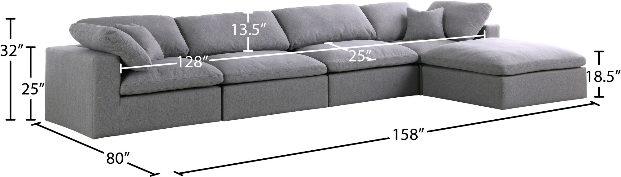 Serene 158" 5-Piece Linen Fabric Deluxe Comfort Modular Sectional
