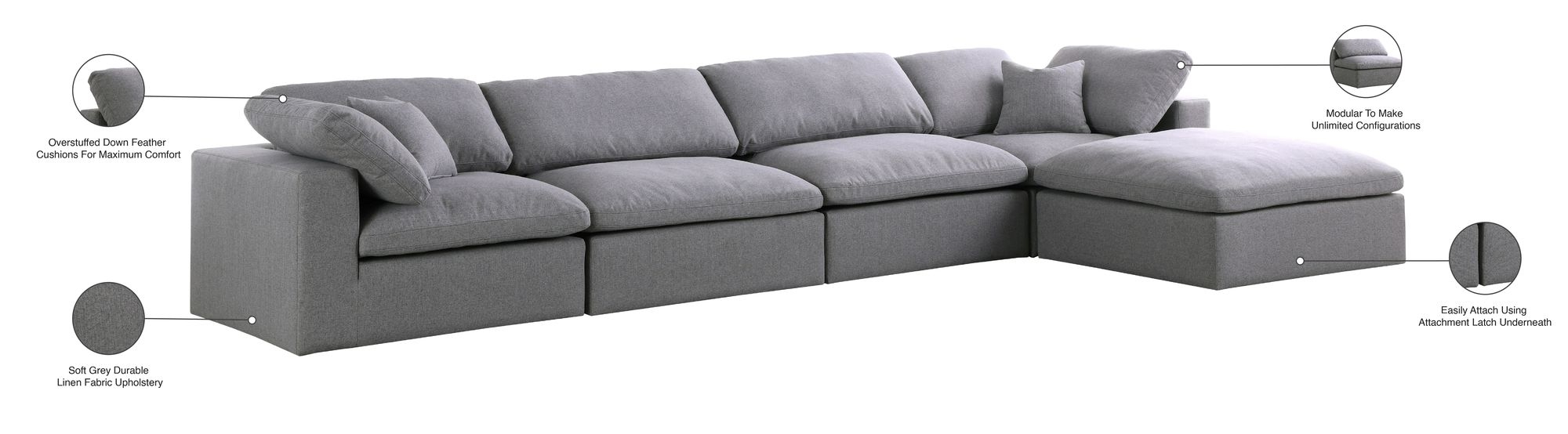 Serene 158" 5-Piece Linen Fabric Deluxe Comfort Modular Sectional