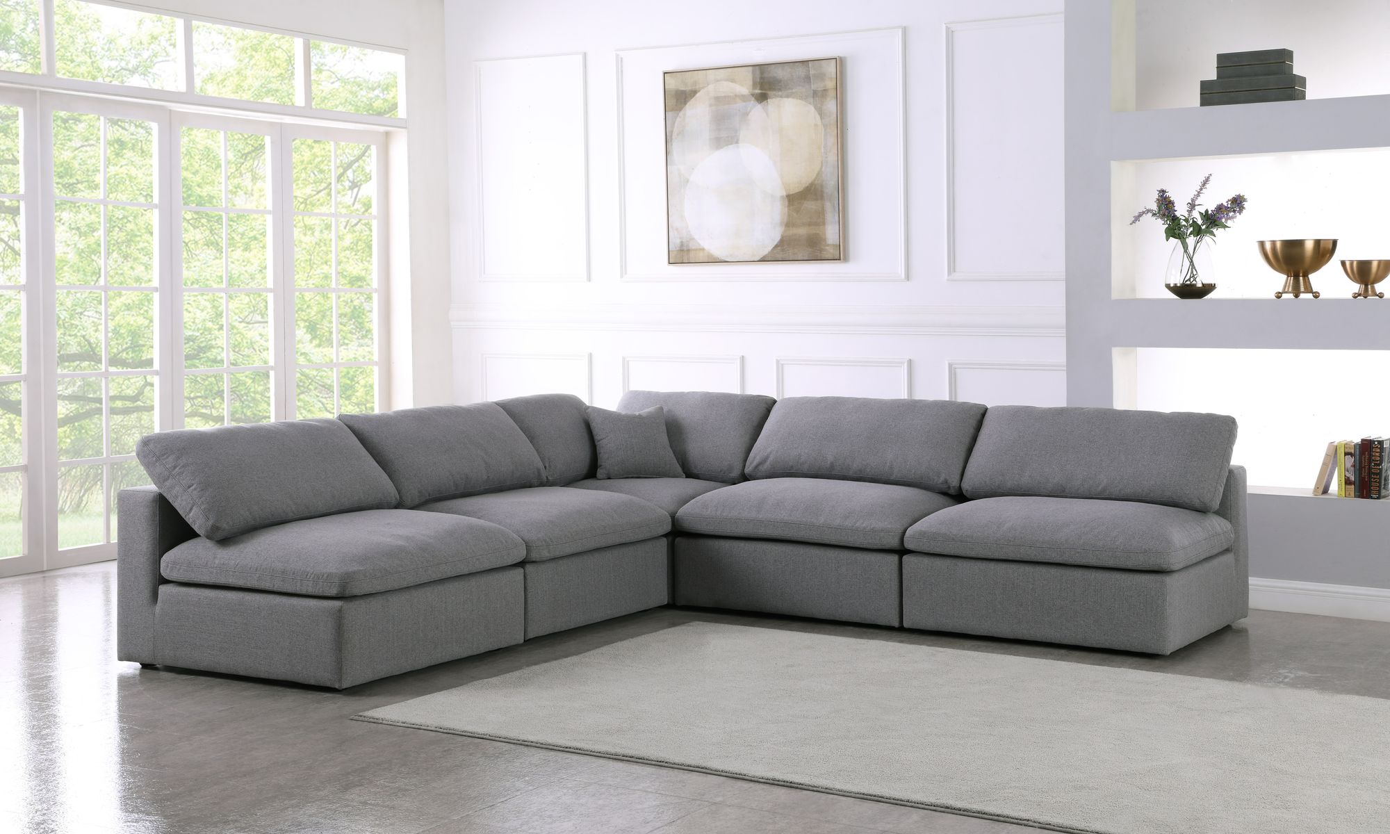 Serene 118" 5-Piece Linen Fabric Deluxe Comfort Modular Armless Sectional