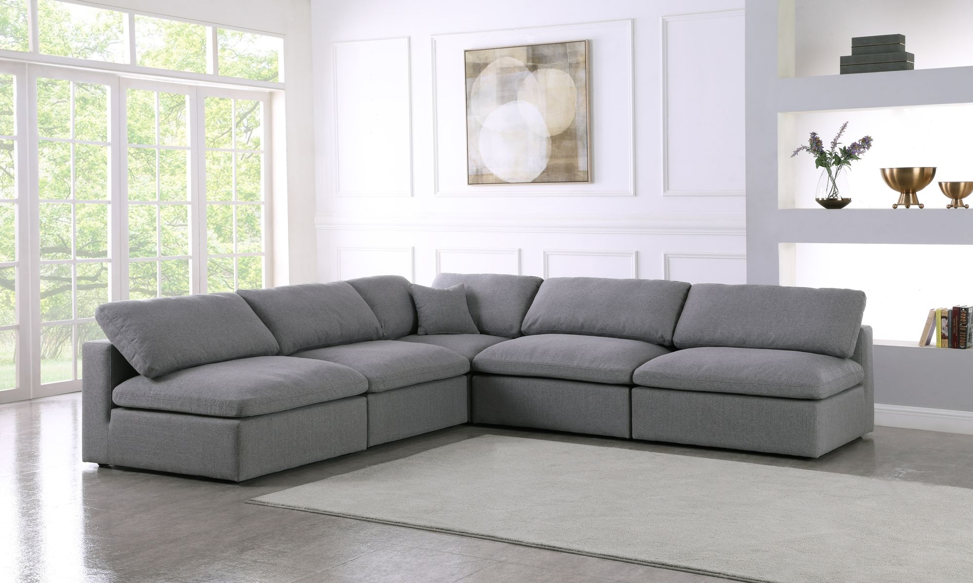 Serene 118" 5-Piece Linen Fabric Deluxe Comfort Modular Armless Sectional