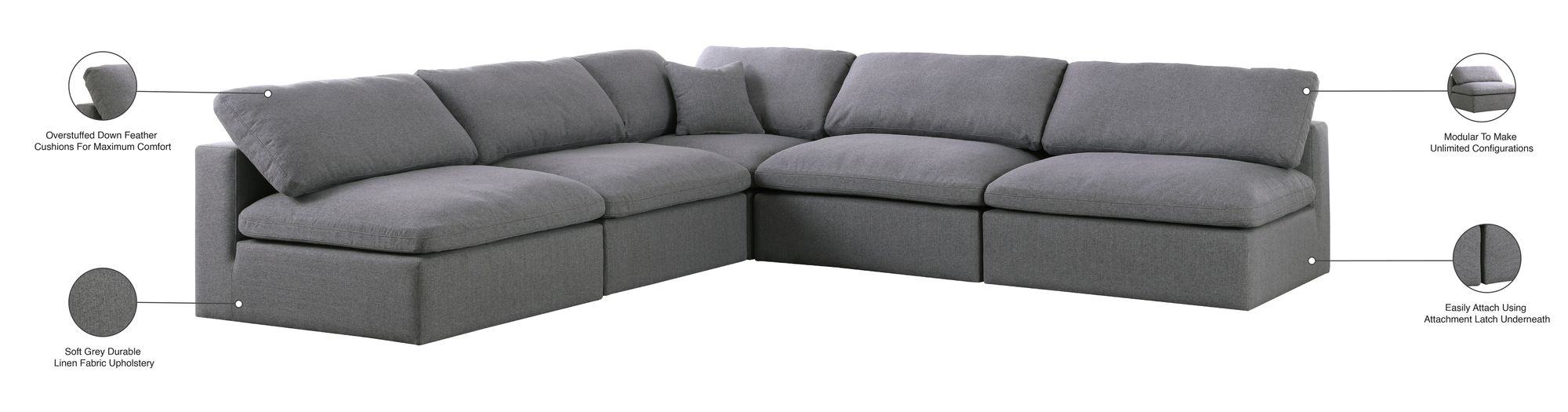 Serene 118" 5-Piece Linen Fabric Deluxe Comfort Modular Armless Sectional