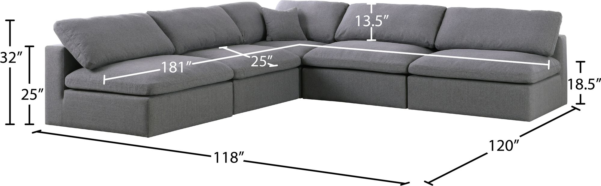 Serene 118" 5-Piece Linen Fabric Deluxe Comfort Modular Armless Sectional