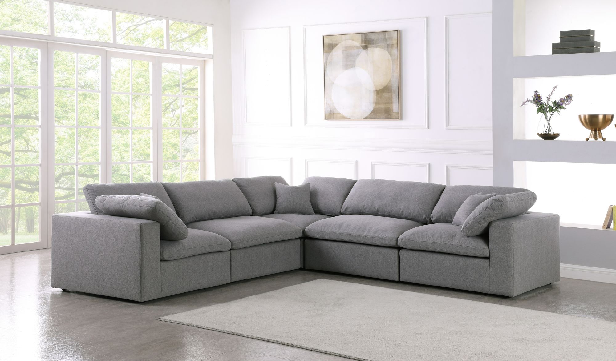 Serene 118" 5-Piece Linen Fabric Deluxe Comfort Modular Sectional