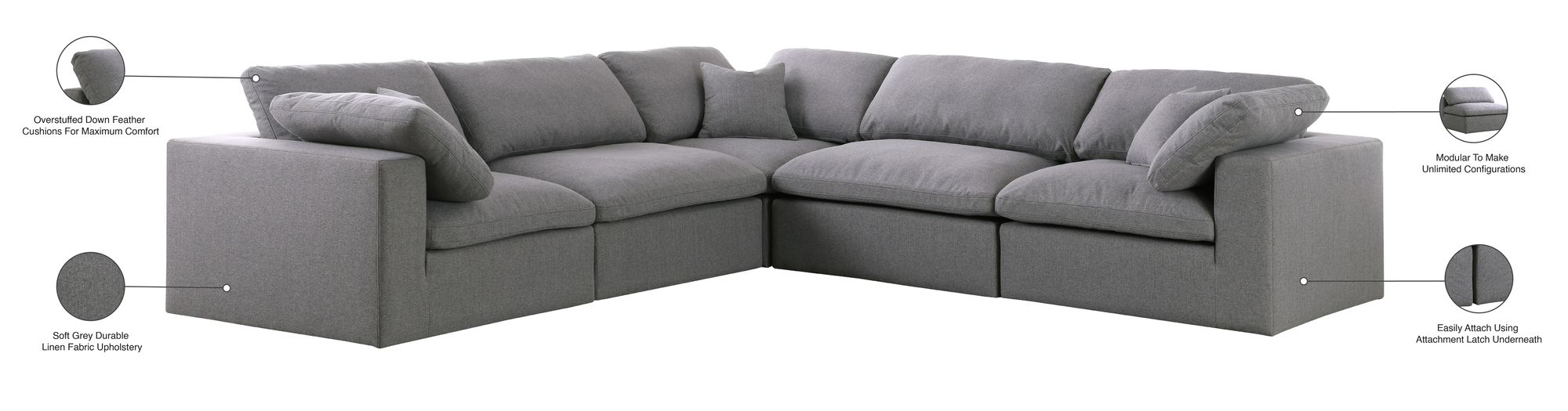 Serene 118" 5-Piece Linen Fabric Deluxe Comfort Modular Sectional