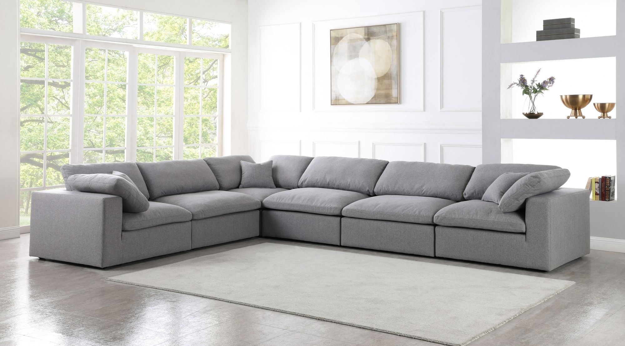 Serene 158" 6-Piece Linen Fabric Deluxe Comfort Modular Corner Sectional