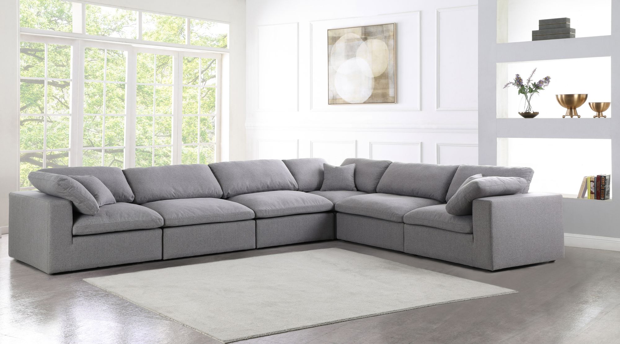 Serene 158" 6-Piece Linen Fabric Deluxe Comfort Modular Corner Sectional