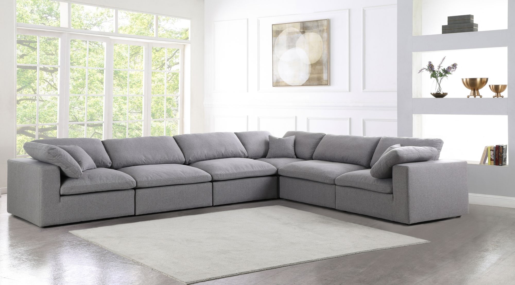 Serene 158" 6-Piece Linen Fabric Deluxe Comfort Modular Corner Sectional