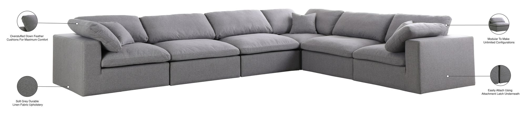 Serene 158" 6-Piece Linen Fabric Deluxe Comfort Modular Corner Sectional