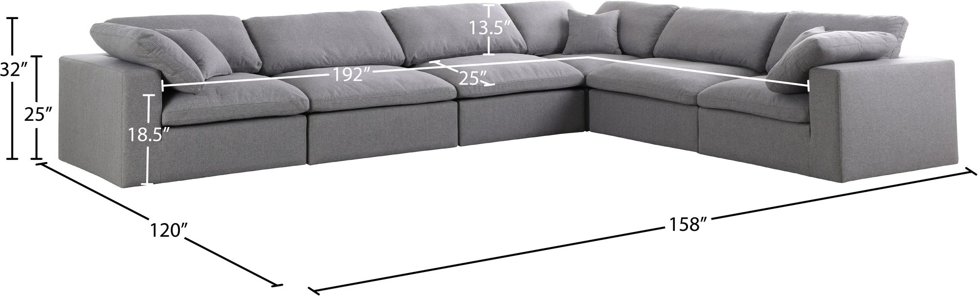 Serene 158" 6-Piece Linen Fabric Deluxe Comfort Modular Corner Sectional