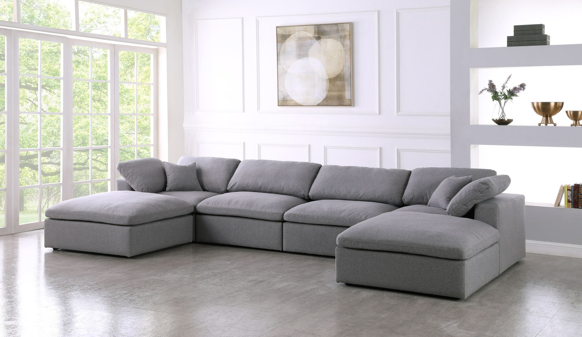 Serene 158" 6-Piece Linen Fabric Deluxe Comfort Modular U-Shape Sectional