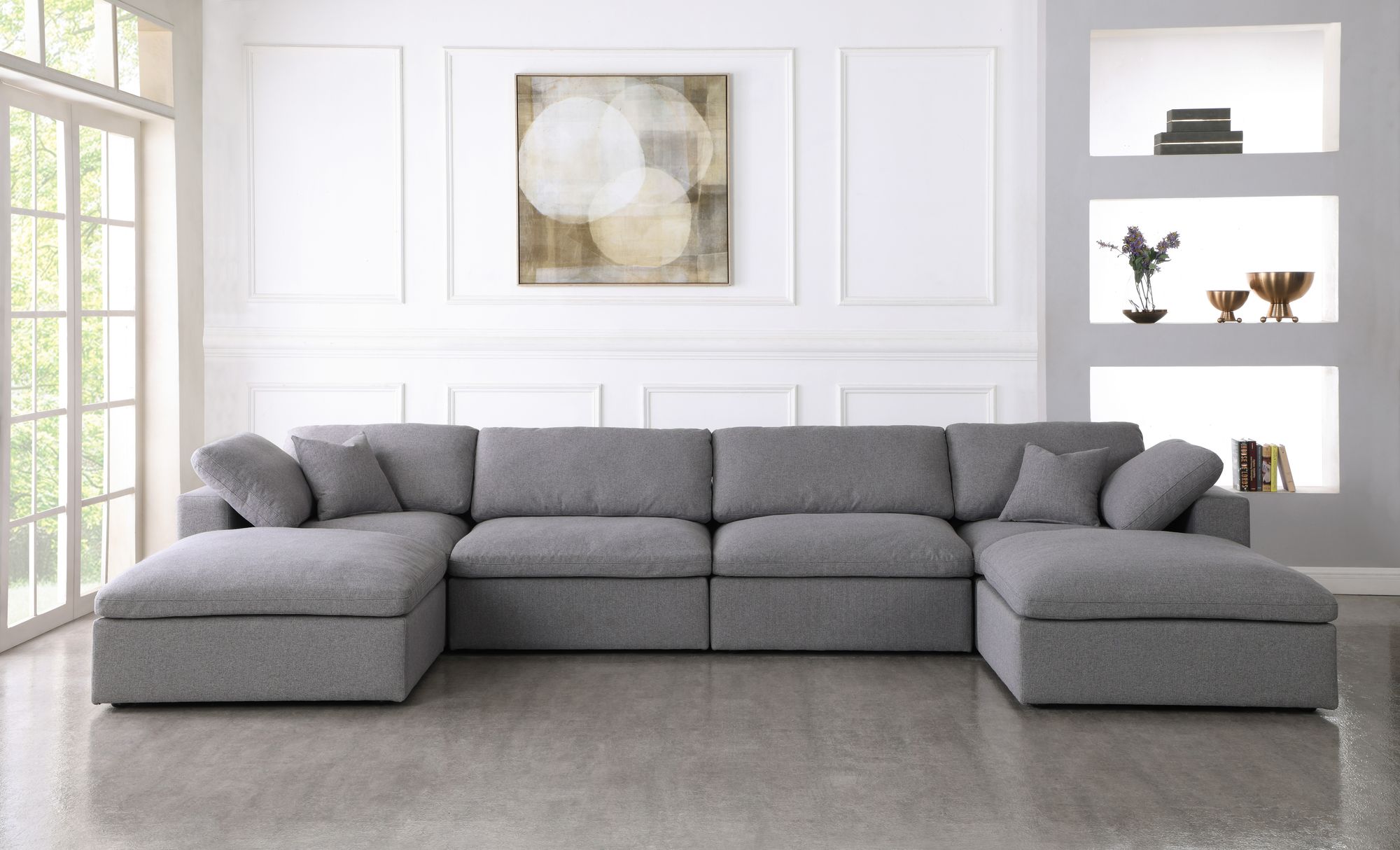 Serene 158" 6-Piece Linen Fabric Deluxe Comfort Modular U-Shape Sectional