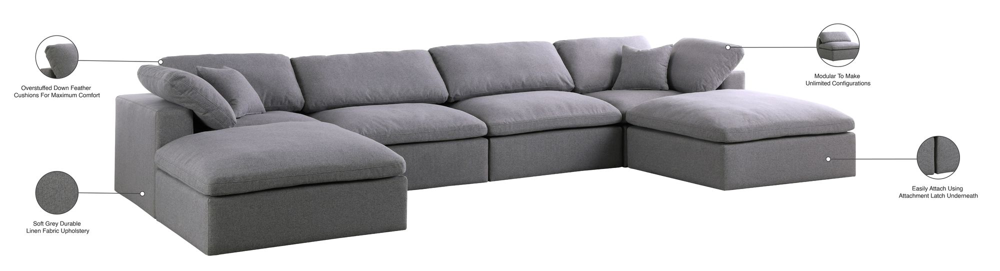 Serene 158" 6-Piece Linen Fabric Deluxe Comfort Modular U-Shape Sectional