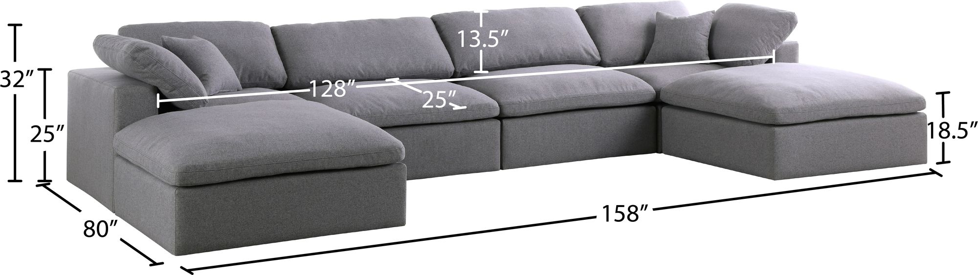 Serene 158" 6-Piece Linen Fabric Deluxe Comfort Modular U-Shape Sectional