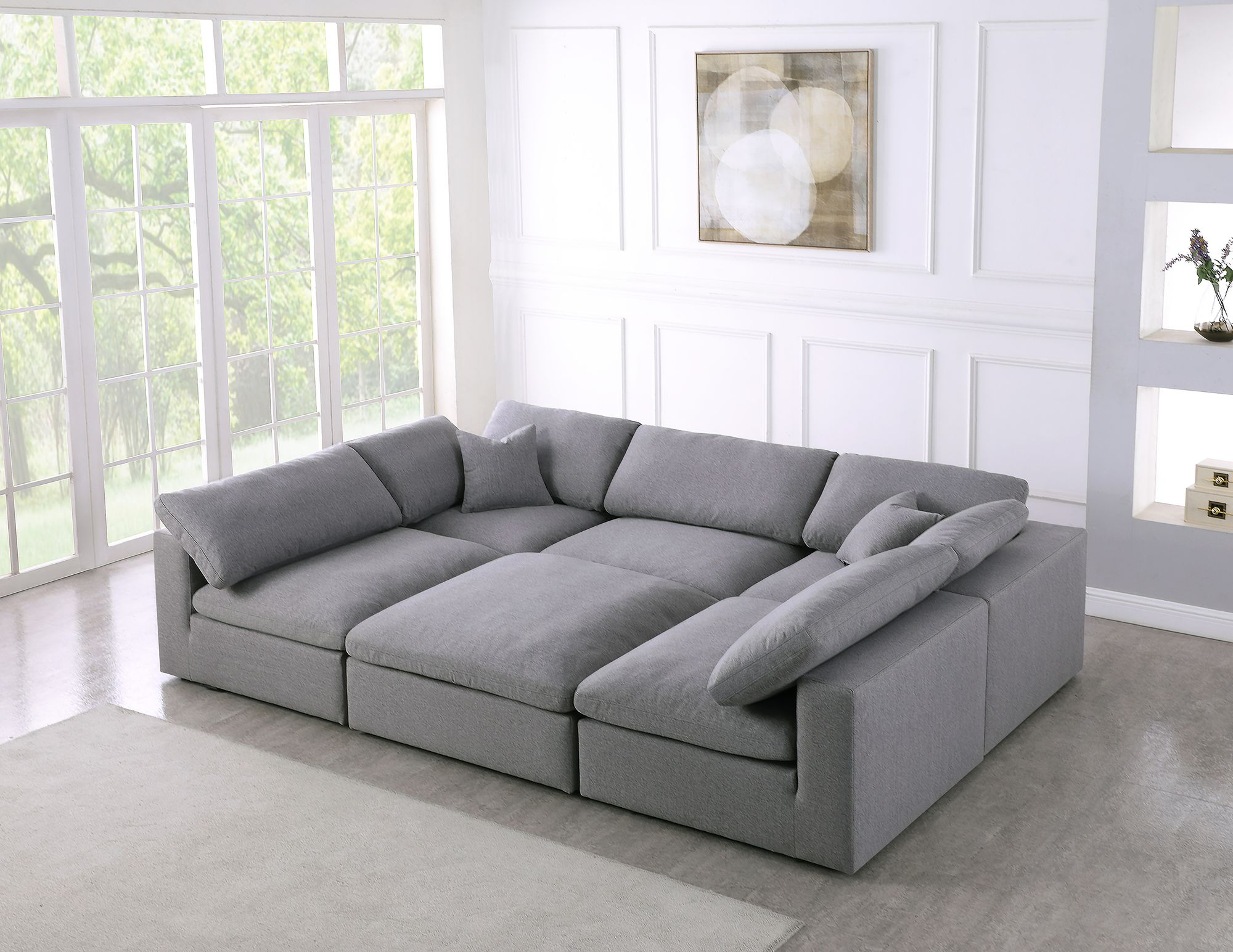 Serene 119" 6-Piece Linen Fabric Deluxe Comfort Modular Sectional