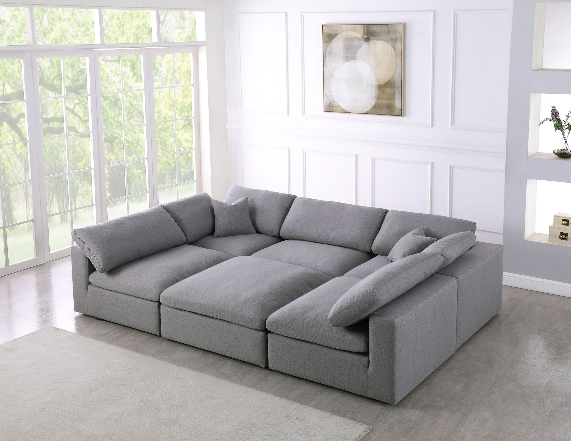 Serene 119" 6-Piece Linen Fabric Deluxe Comfort Modular Sectional