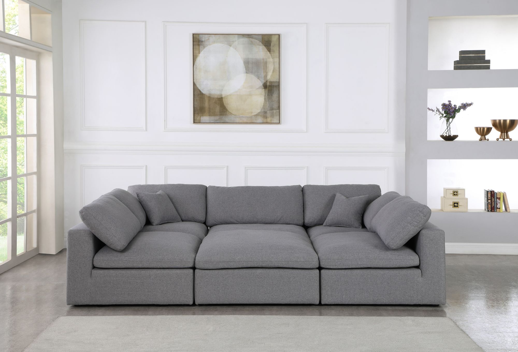 Serene 119" 6-Piece Linen Fabric Deluxe Comfort Modular Sectional