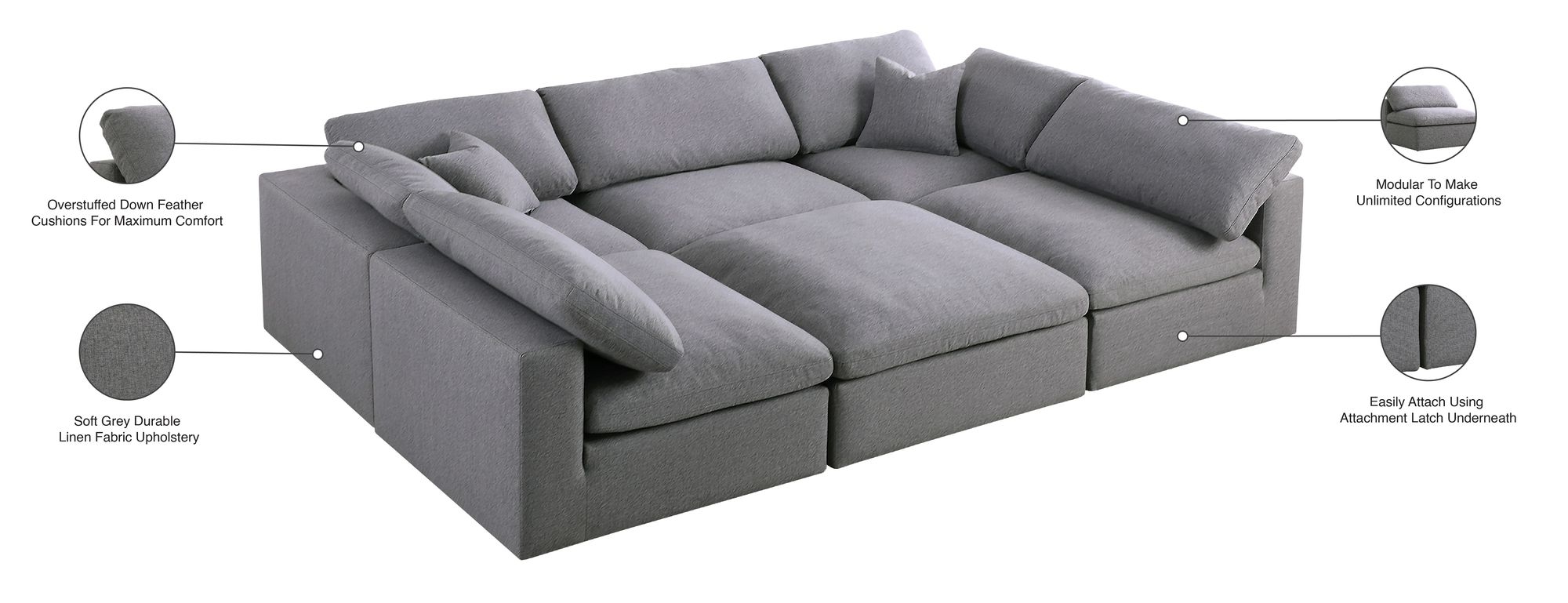 Serene 119" 6-Piece Linen Fabric Deluxe Comfort Modular Sectional