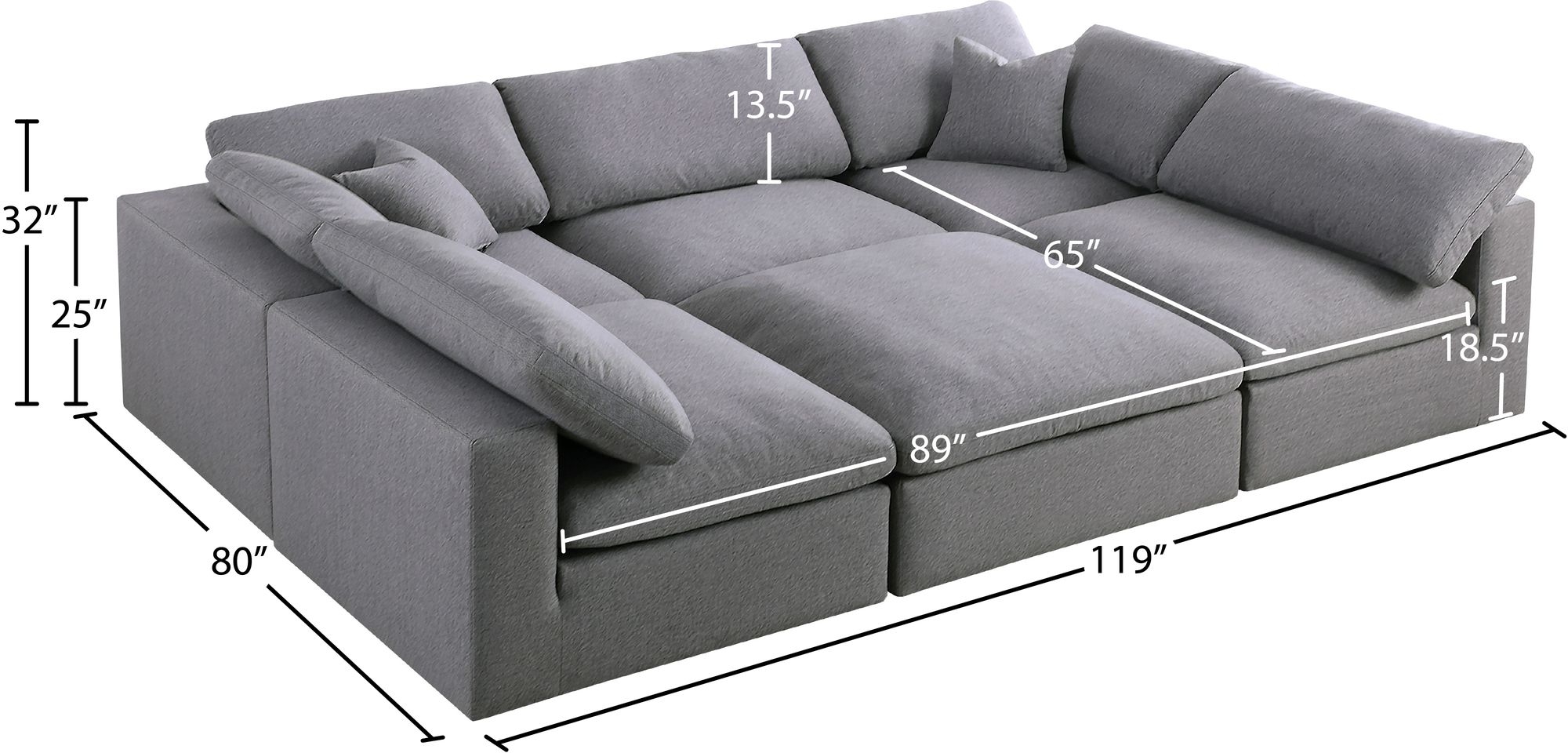 Serene 119" 6-Piece Linen Fabric Deluxe Comfort Modular Sectional
