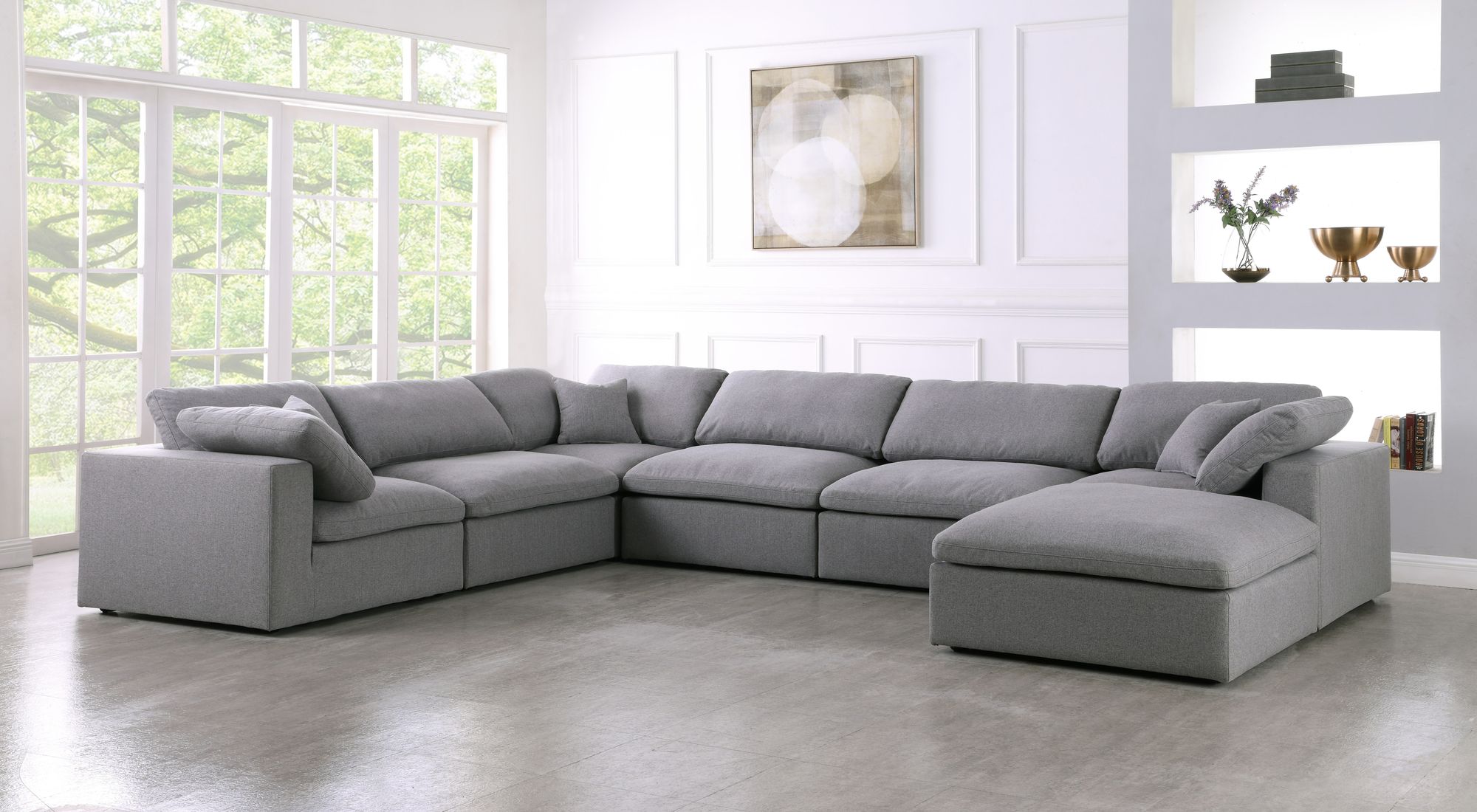 Serene 158" 7-Piece Linen Fabric Deluxe Comfort Modular Sectional