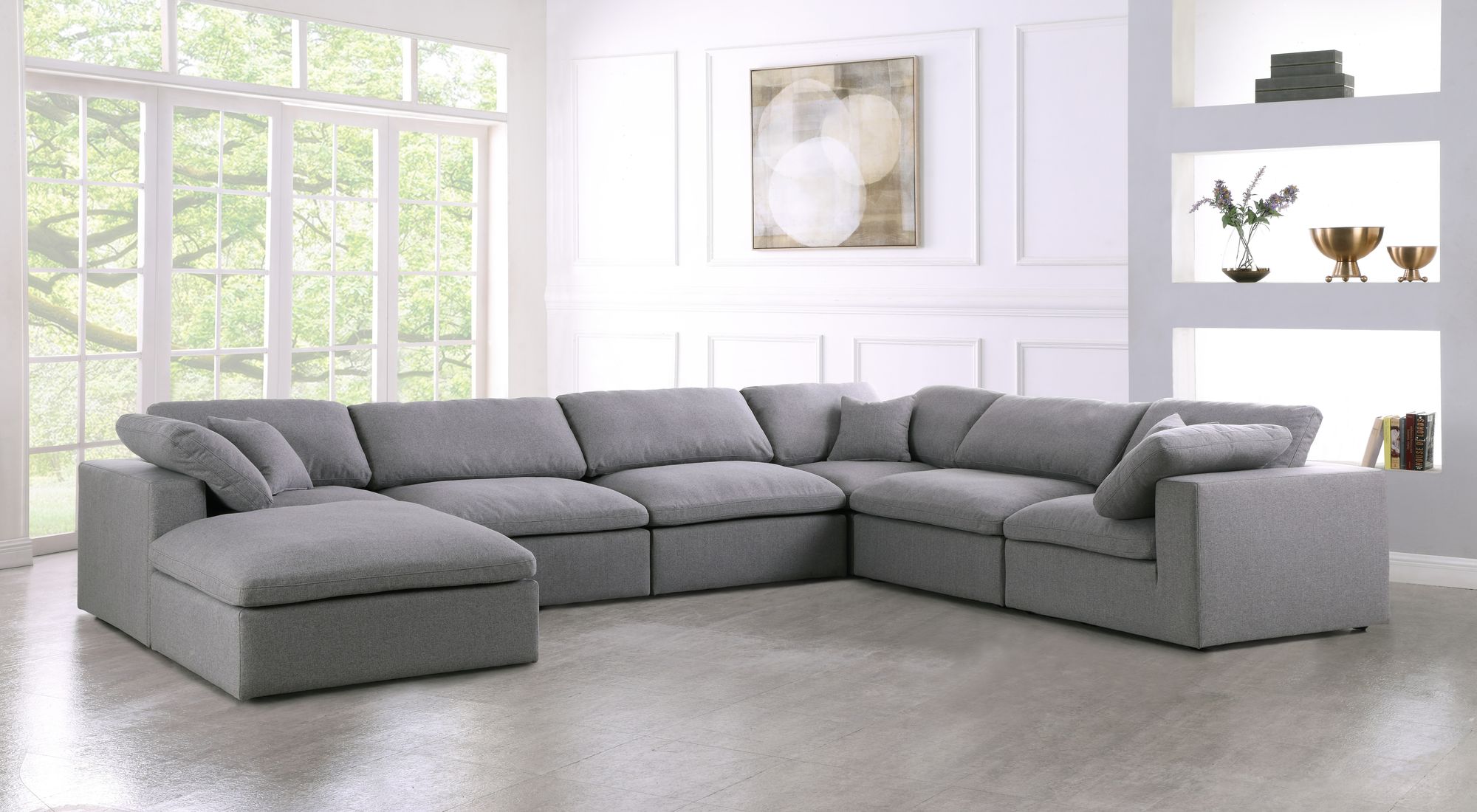 Serene 158" 7-Piece Linen Fabric Deluxe Comfort Modular Sectional