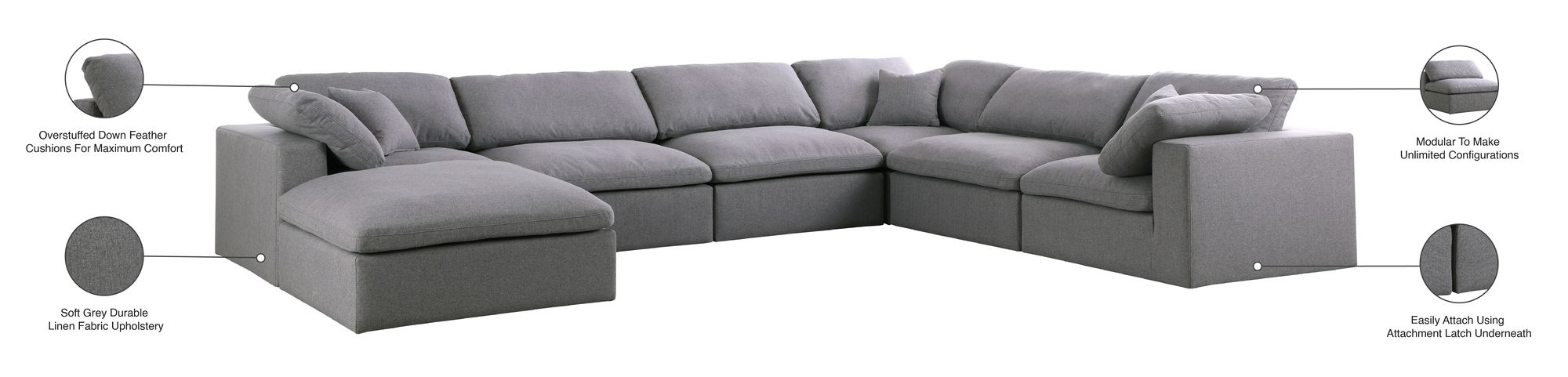 Serene 158" 7-Piece Linen Fabric Deluxe Comfort Modular Sectional