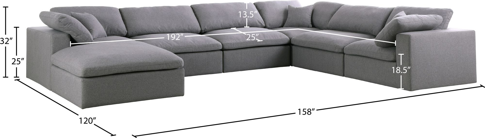 Serene 158" 7-Piece Linen Fabric Deluxe Comfort Modular Sectional