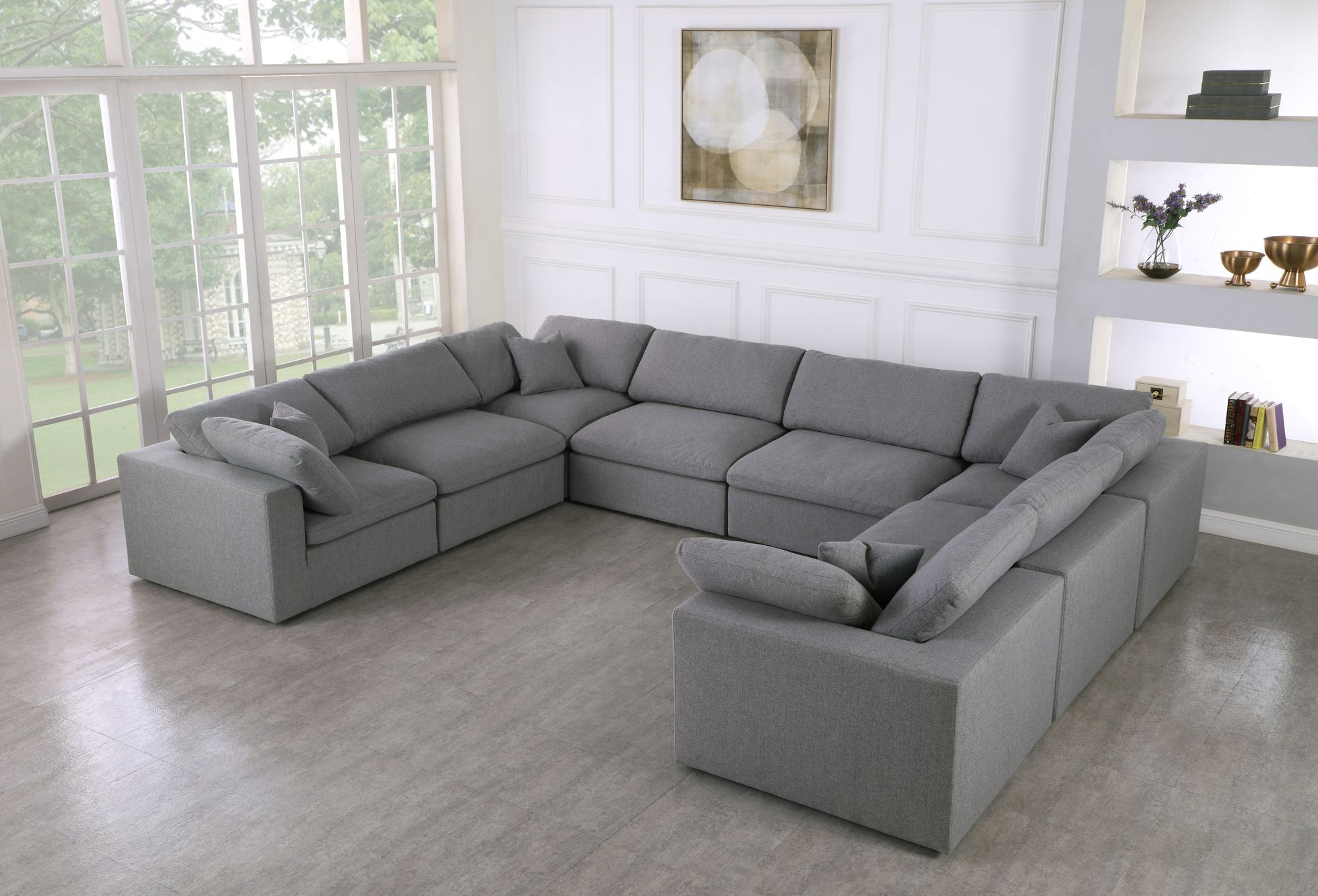 Serene 158" 8-Piece Linen Fabric Deluxe Comfort Modular Sectional