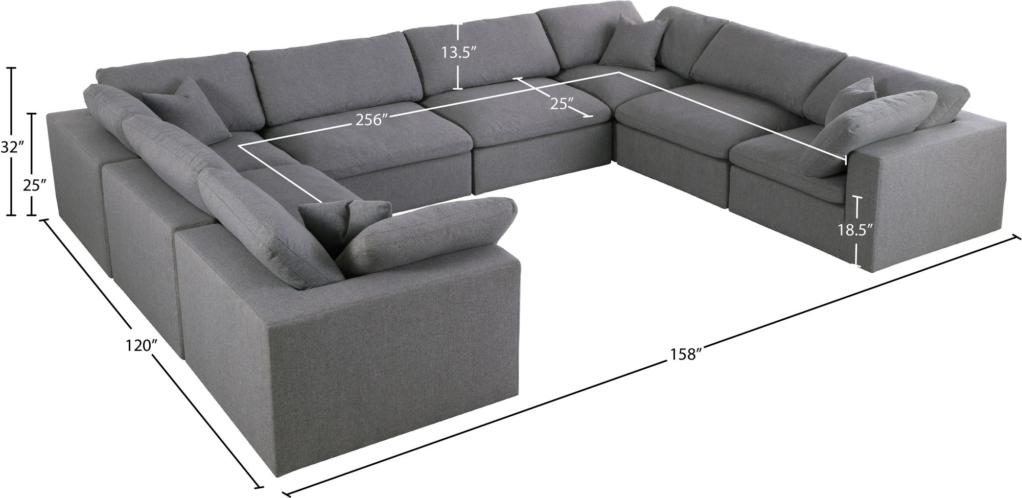 Serene 158" 8-Piece Linen Fabric Deluxe Comfort Modular Sectional