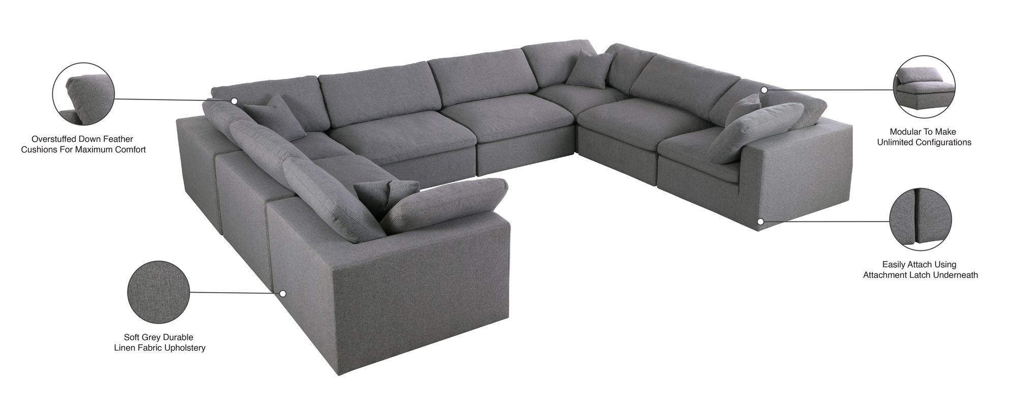 Serene 158" 8-Piece Linen Fabric Deluxe Comfort Modular Sectional