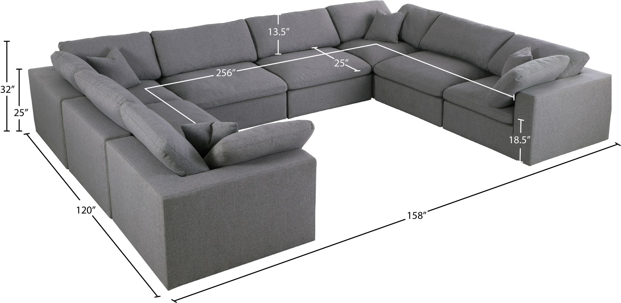 Serene 158" 8-Piece Linen Fabric Deluxe Comfort Modular Sectional