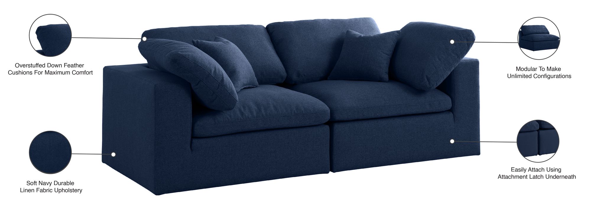 Serene 80" Linen Fabric Deluxe Comfort Modular Sofa