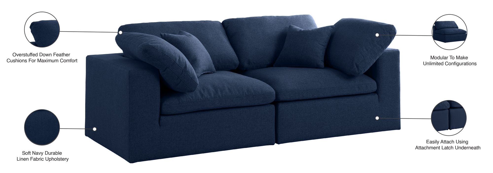 Serene 80" Linen Fabric Deluxe Comfort Modular Sofa