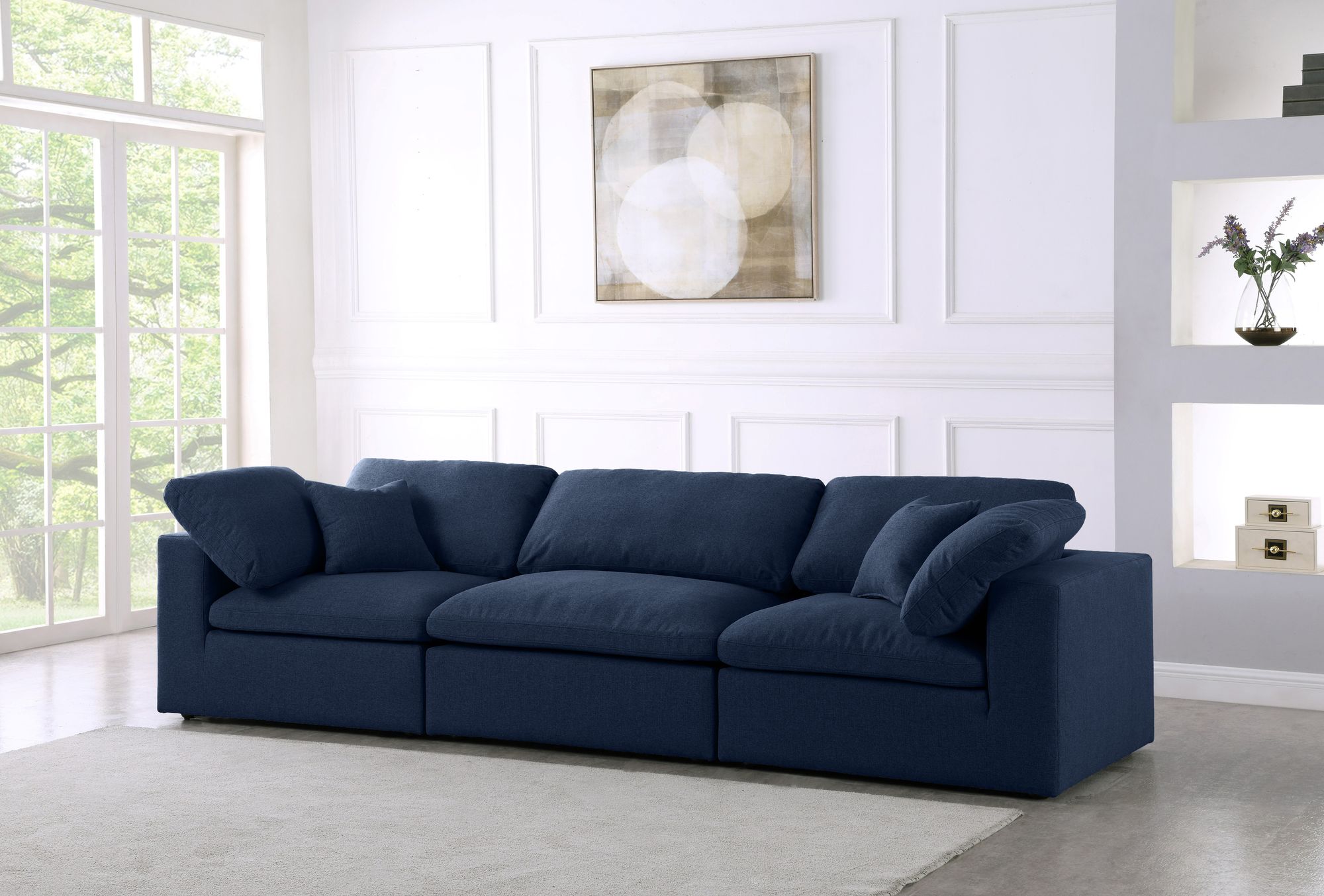 Serene 119" Linen Fabric Deluxe Comfort Modular Sofa
