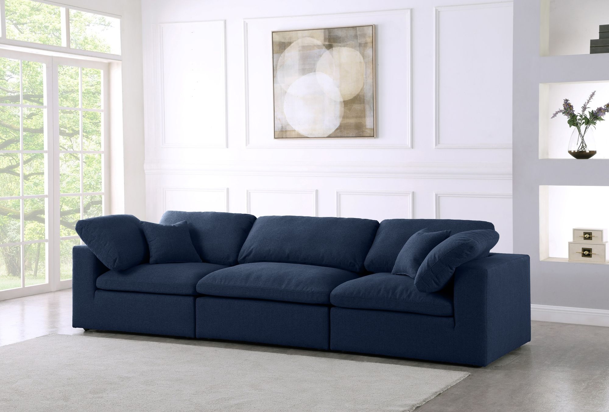 Serene 119" Linen Fabric Deluxe Comfort Modular Sofa