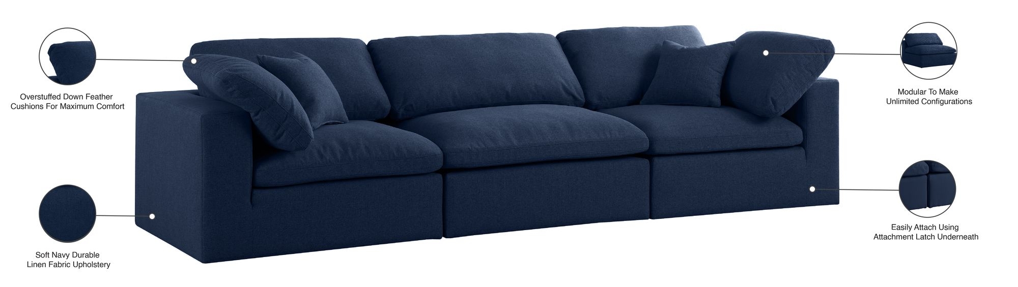 Serene 119" Linen Fabric Deluxe Comfort Modular Sofa