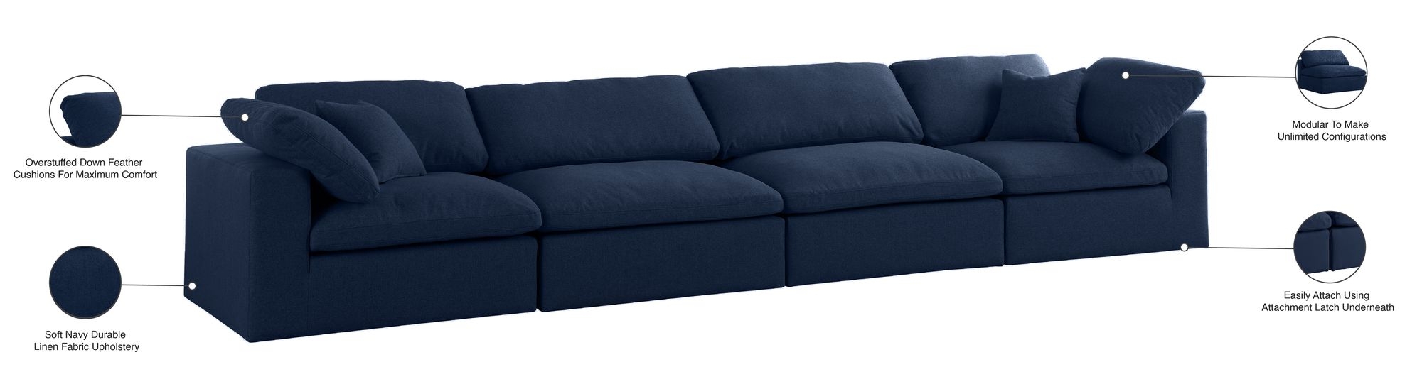 Serene 158" Linen Fabric Deluxe Comfort Modular Sofa