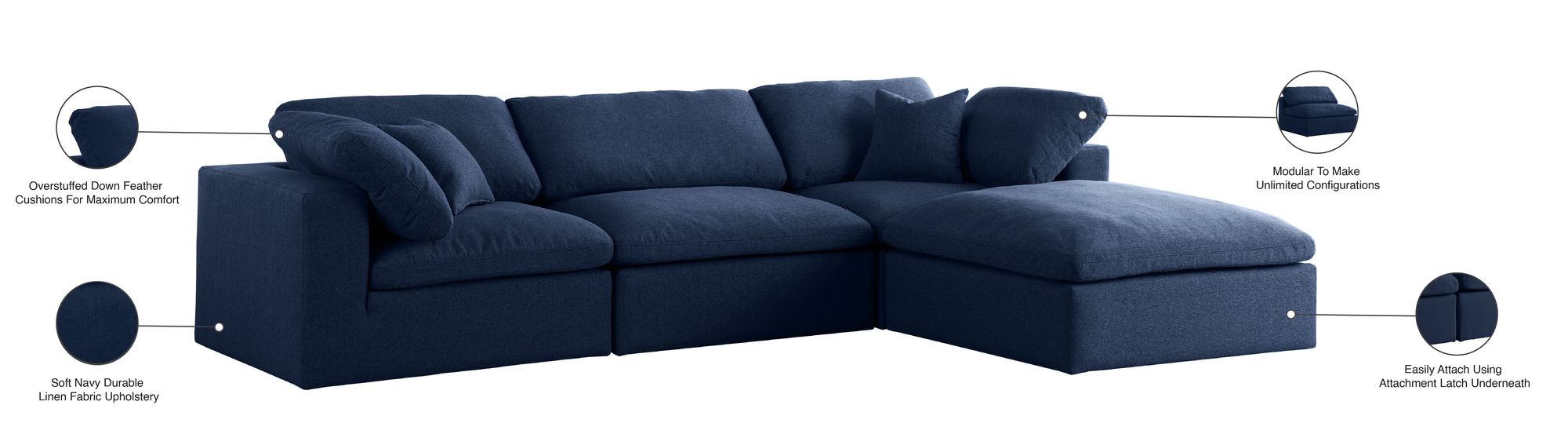 Serene 119" 4-Piece Linen Fabric Deluxe Comfort Modular Corner Sectional