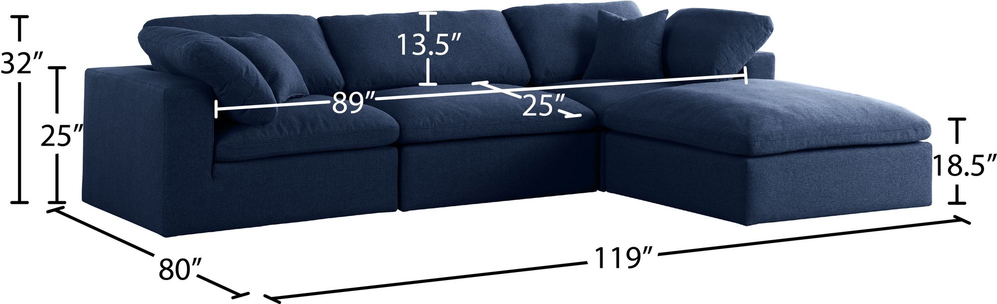 Serene 119" 4-Piece Linen Fabric Deluxe Comfort Modular Corner Sectional