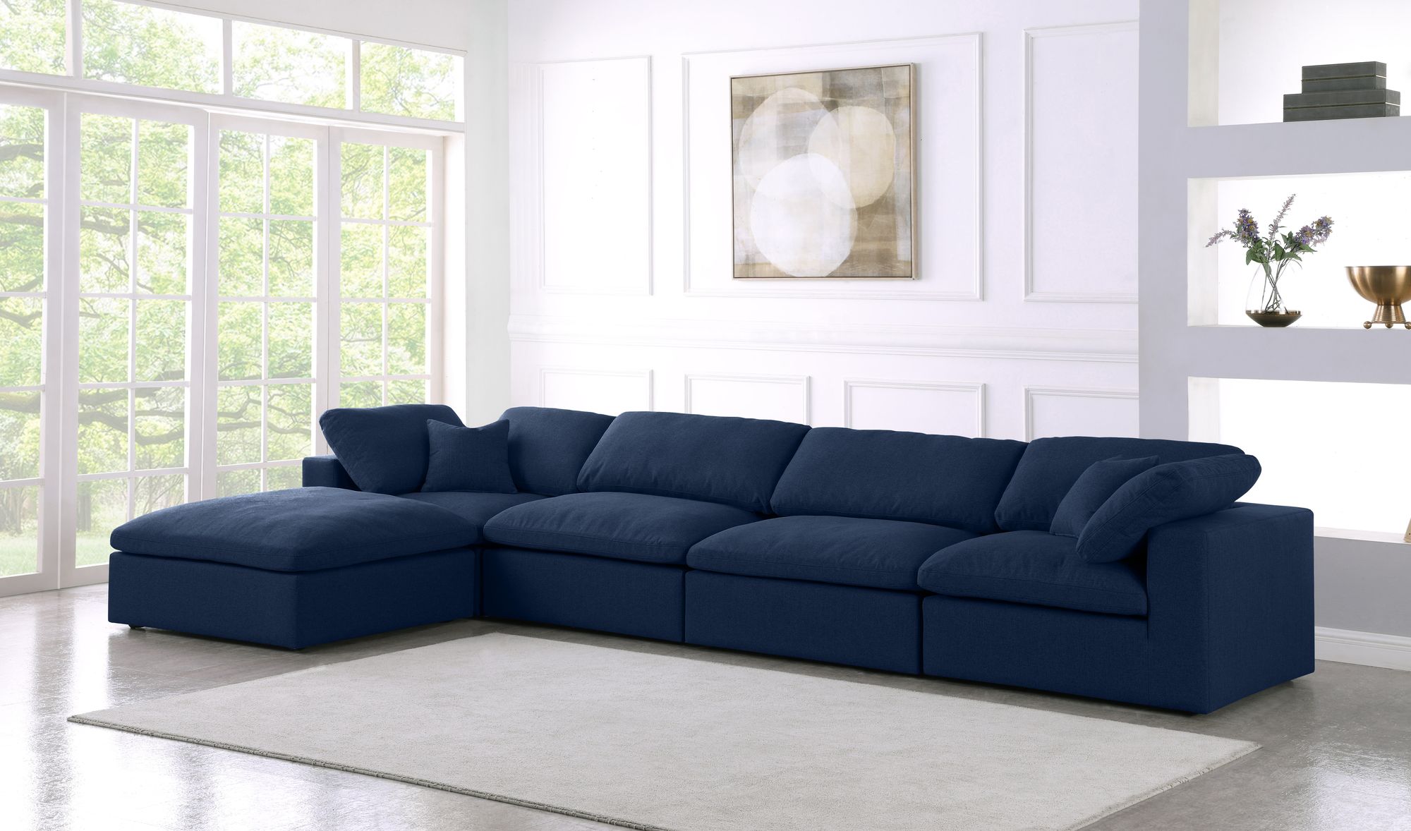 Meridian Furniture Serene 158" Modular Blue Sofa Chaise