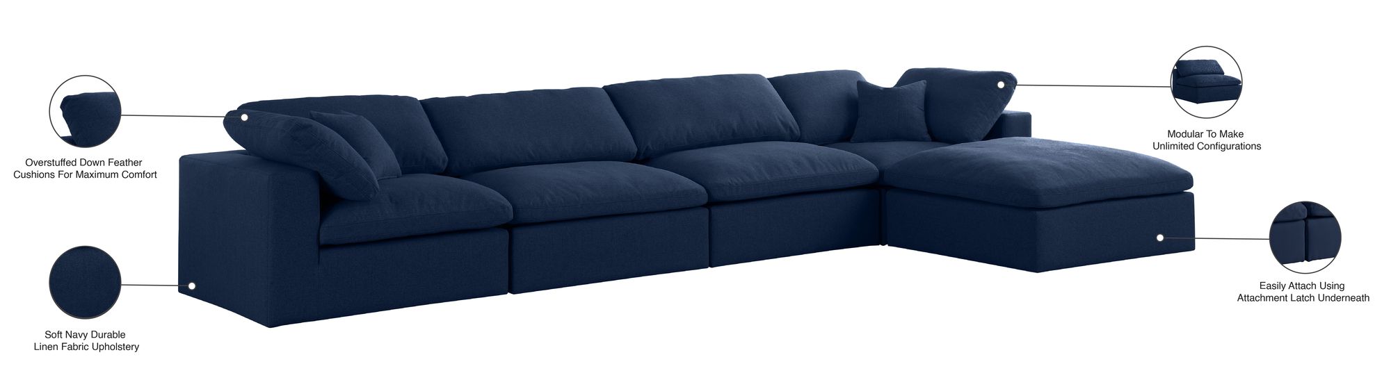 Meridian Serene 158" Linen Fabric Sofa Information
