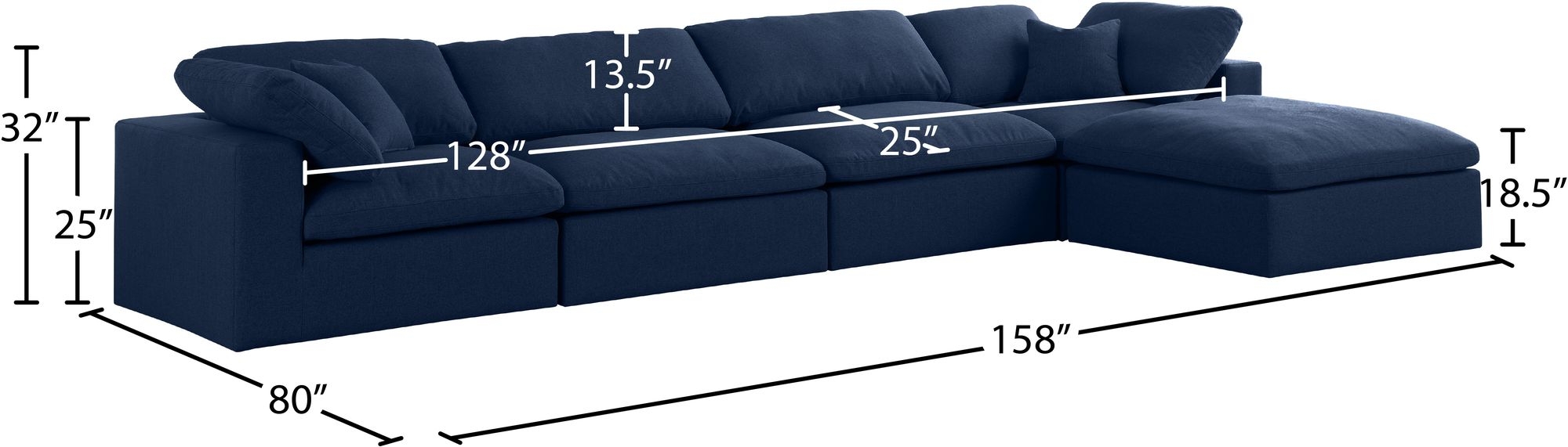 Serene 158" 5-Piece Linen Fabric Deluxe Comfort Modular Sectional