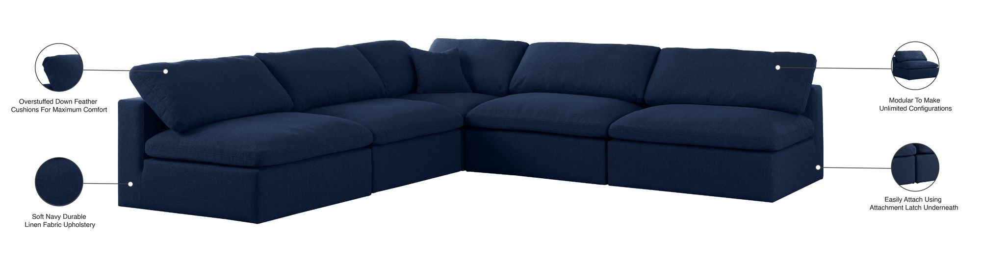 Serene 118" 5-Piece Linen Fabric Deluxe Comfort Modular Armless Sectional