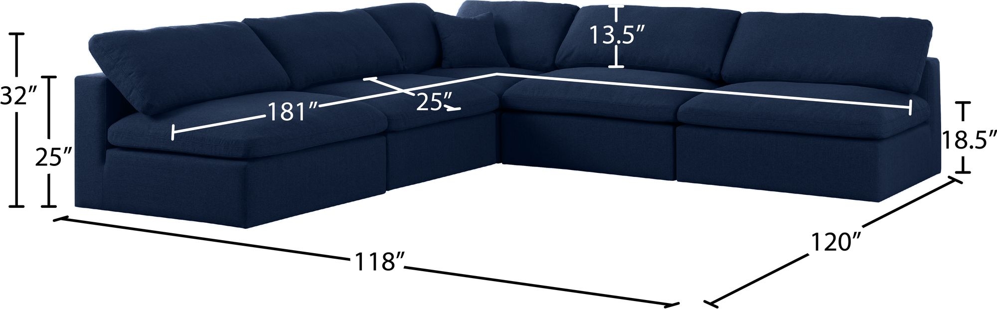 Serene 118" 5-Piece Linen Fabric Deluxe Comfort Modular Armless Sectional