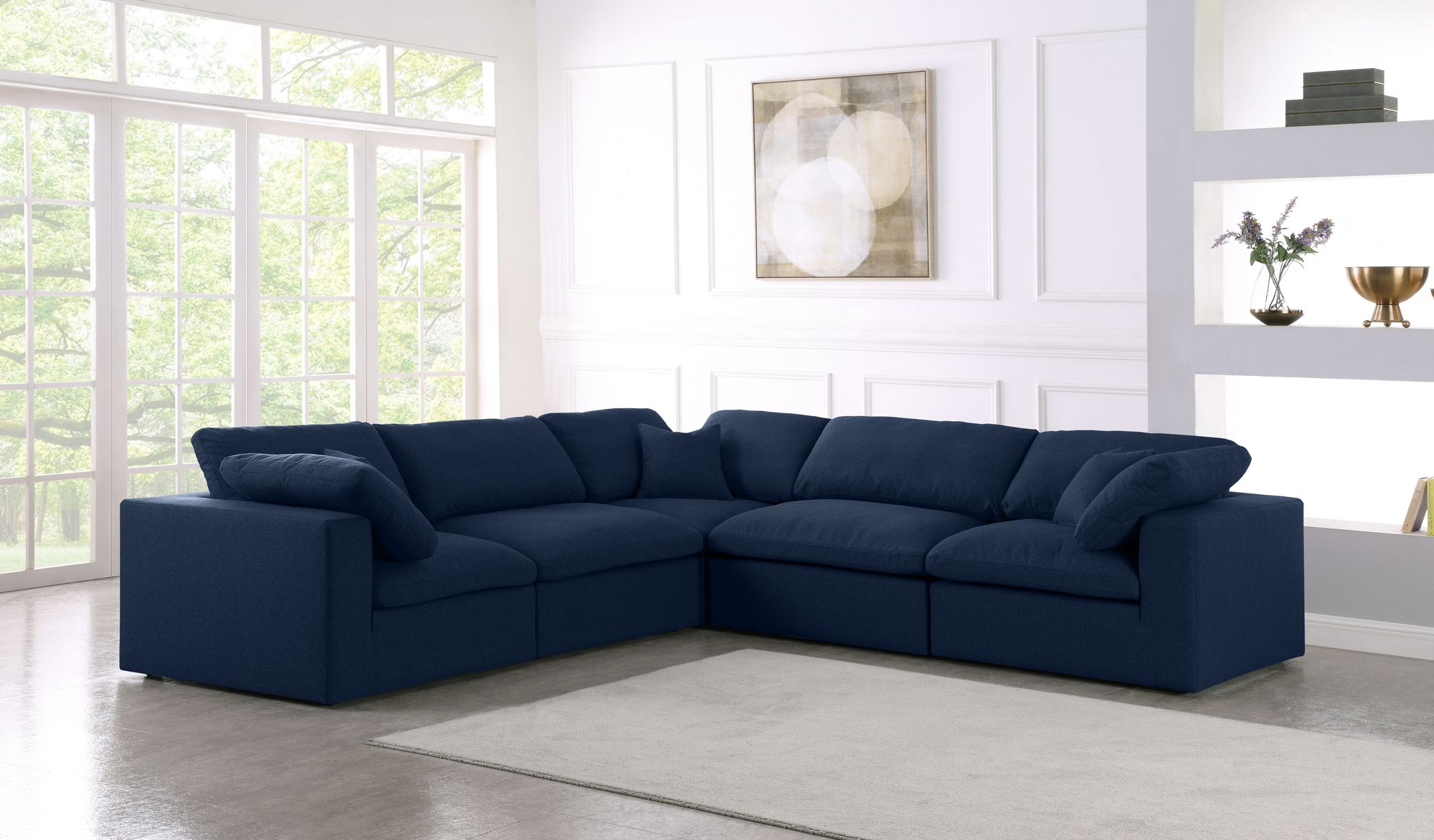 Serene 118" 5-Piece Linen Fabric Deluxe Comfort Modular Sectional